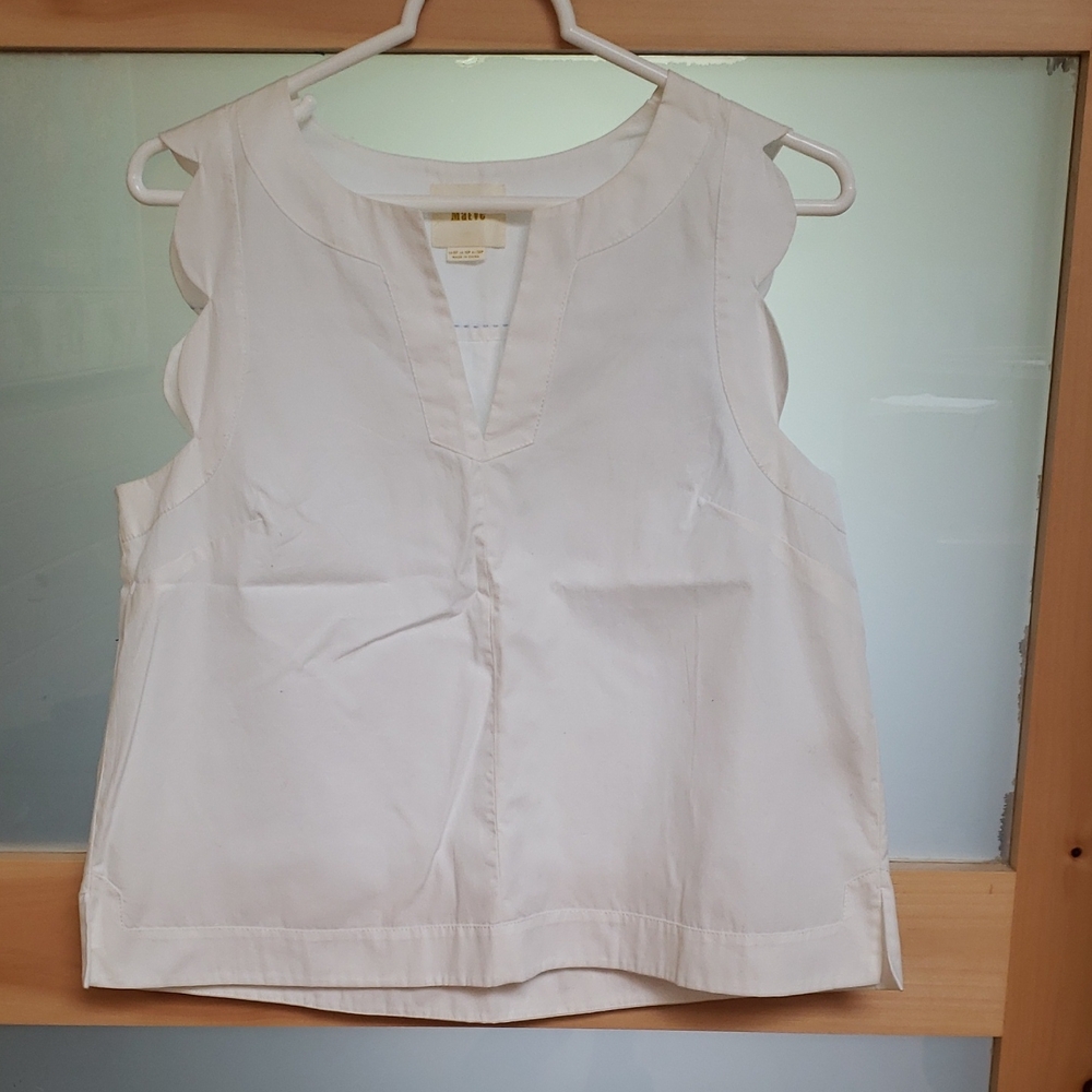 Maeve White Sleeveless Blouse with Mandarin Collar